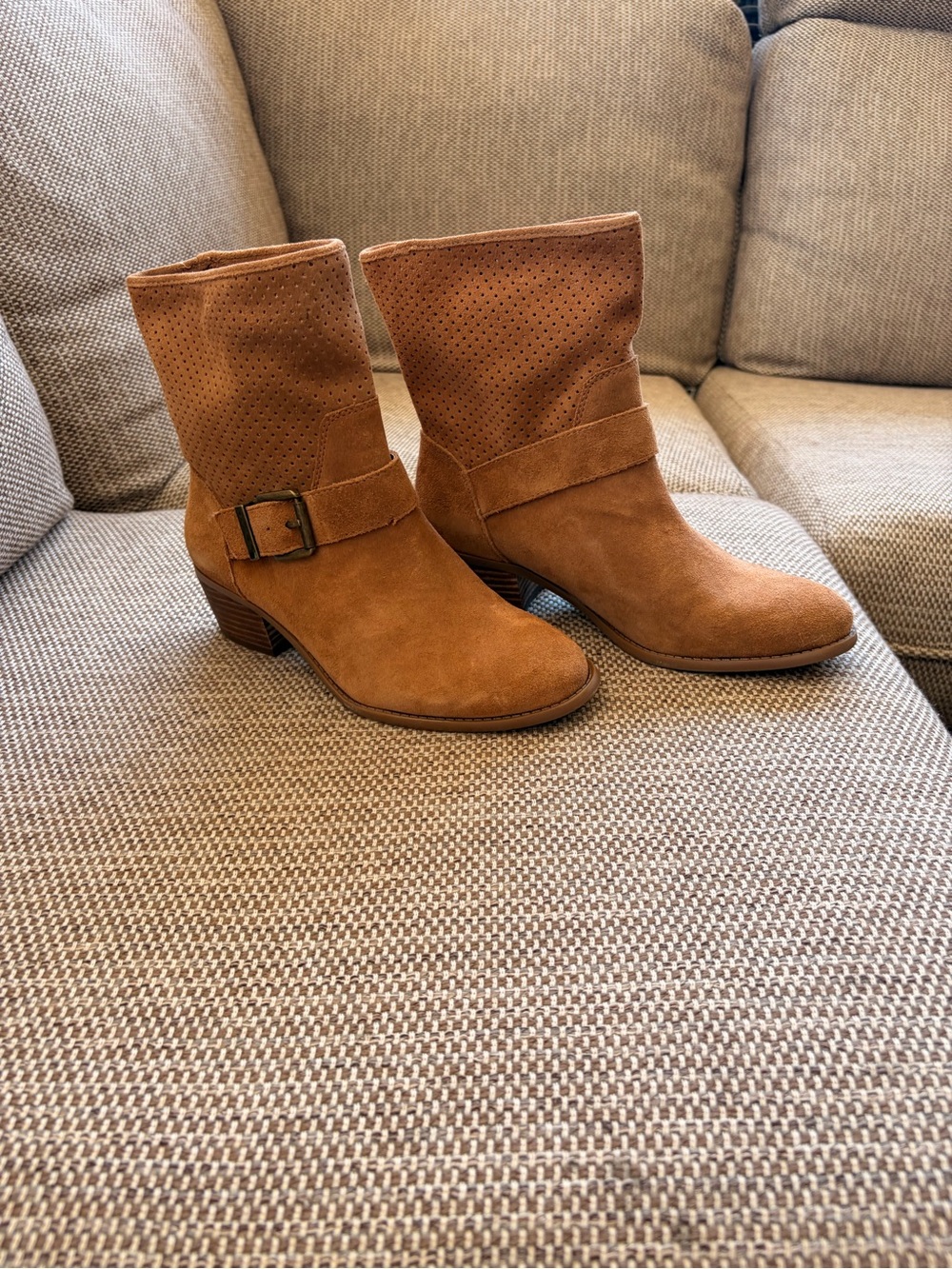 Sole Society Cognac Suede Perforated Ankle Boots